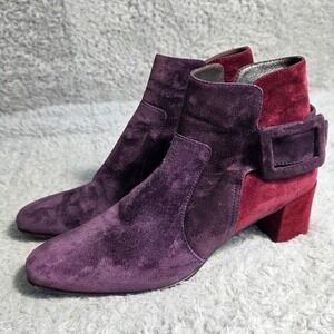 $1165 Roger Vivier RV Suede Ankle Boots Purple Maroon Women's‎ EU 37 US 6